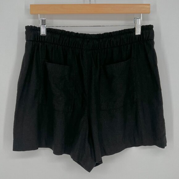Gap Womens Linen Blend Pull On Shorts Size M Black Elastic Waist Pockets 4" - Picture 2 of 11
